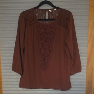 Maurices Lace Accent Brown Blouse